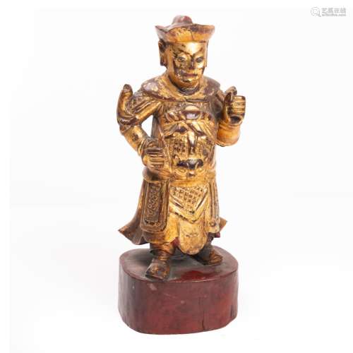 CHINESE GILDED WOOD CARVED WARRIOR