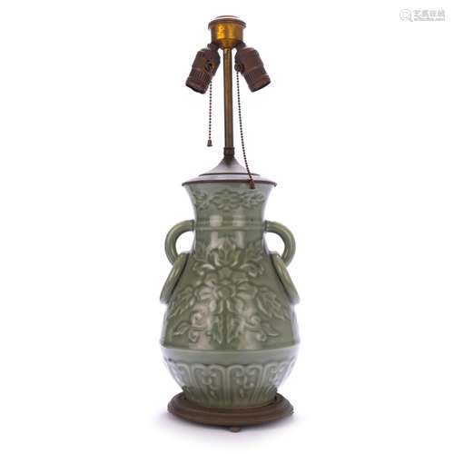 CELADON RELIEF VASE LAMP