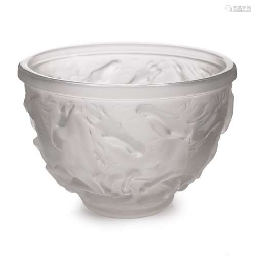 Deco Barolac Czech Frosted Relief Glass Horse Bowl