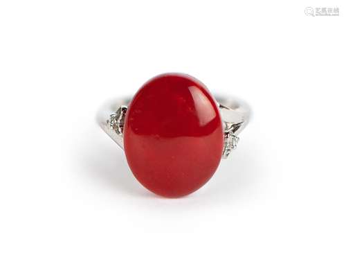 NATURAL RED AKA CORAL AND DIAMOND RING