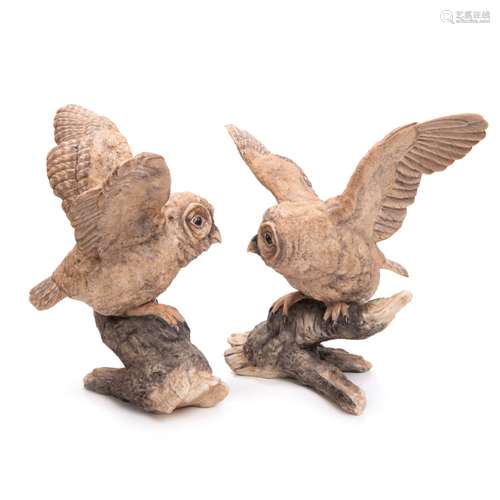 PAIR BOEHM PORCELAIN SPOTTED OWLS