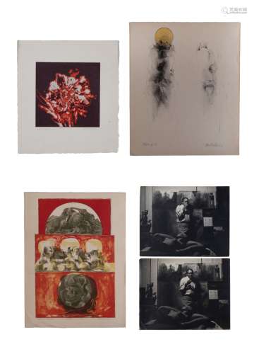 Three Keith Finch Artworks & One Red Flower Paper