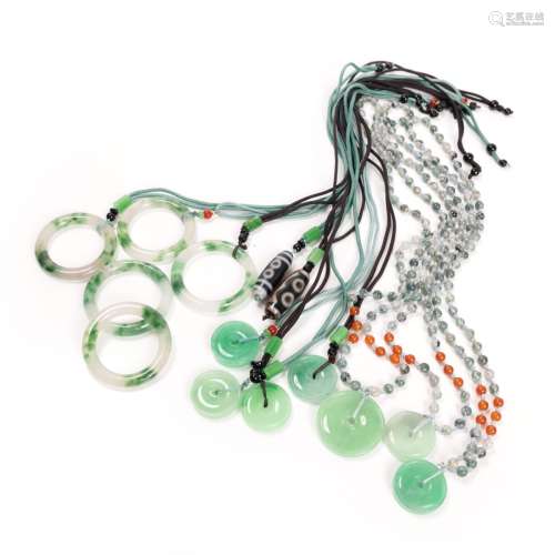 Group Of Jade/ Varied Stone  And Dzi Bead Necklace