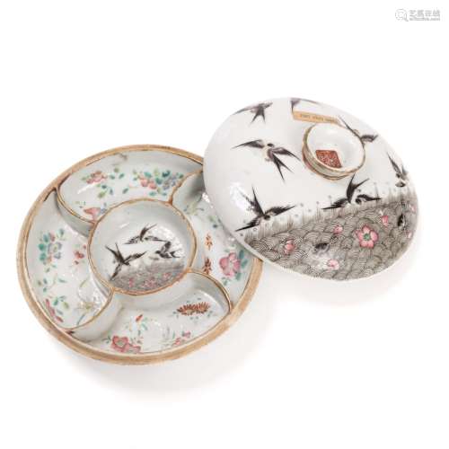 CHINESE FAMILLE ROSE PORCELAIN SECTION FOOD DISH