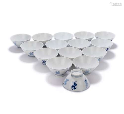 GROUP OF 15 BLUE AND WHITE 