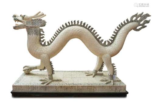 LARGE CARVED BONE DECORATED DRAGON