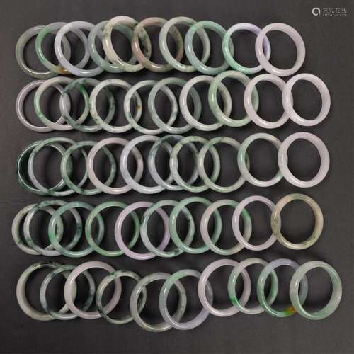 Group Of 50 Pc Jade / Varied Stone Bangles