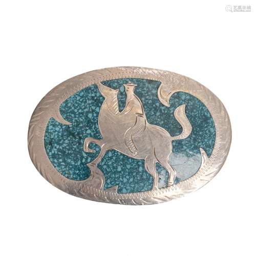 TURQUOISE AND SILVER BELT BUCKLE