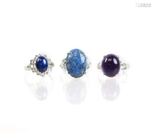Three Crystal And Star Sapphire,Lapls Rings