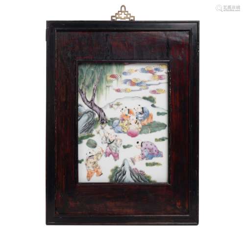 Framed Chinese Porcelain Wall Plaque