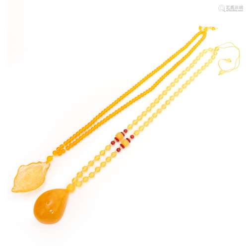 Two  Amber Pendant Necklace