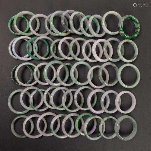 Group Of 50 Pc Jade / Varied Stone Bangles