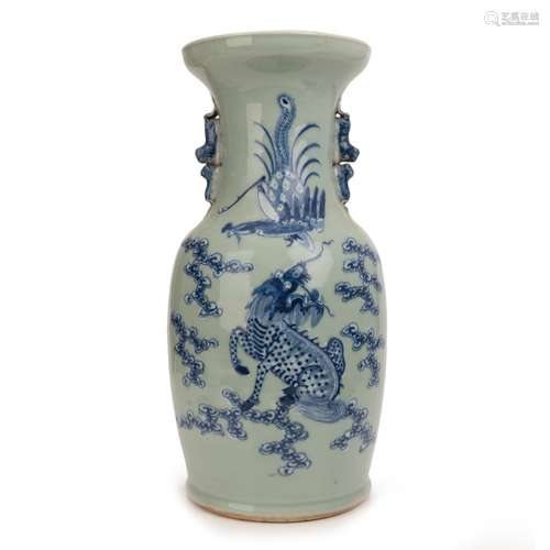 CHINESE CELADON PHOENIX KIRIN VASE