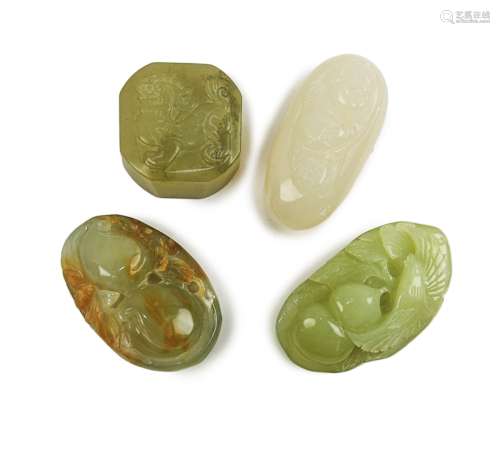 Group Of 4 Jade/ Varied Stone Toggle Seal Carvings