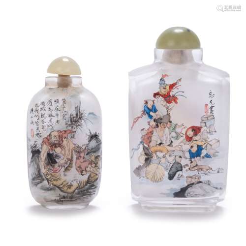 TWO INSIDE PAINTED SNUFF BOTTLES WITH BOXES