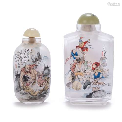 TWO INSIDE PAINTED SNUFF BOTTLES WITH BOXES