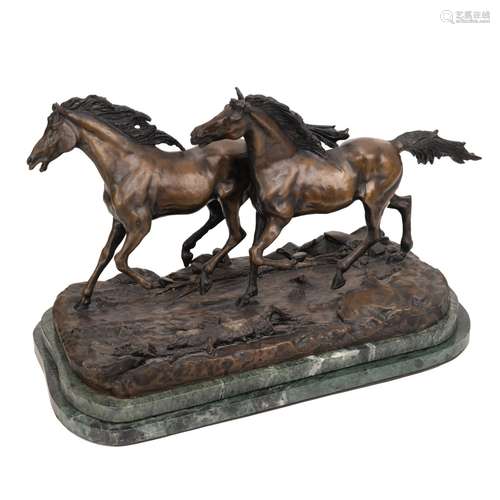 BRONZE SCULPTURE TWO RUNNING HORSES