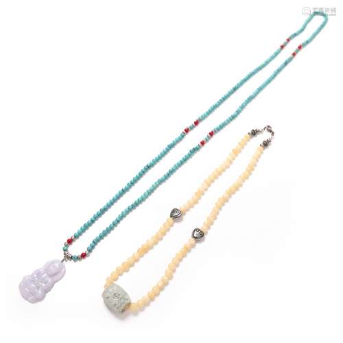 JADE BARREL BEAD AND TURQUOISE NECKLACE