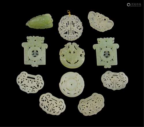 Group Of 11 Jade / Varied Stone Openwork Carvings