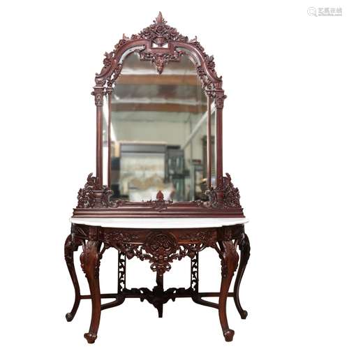 MARBLE TOP HALL TABLE WITH MIRROR