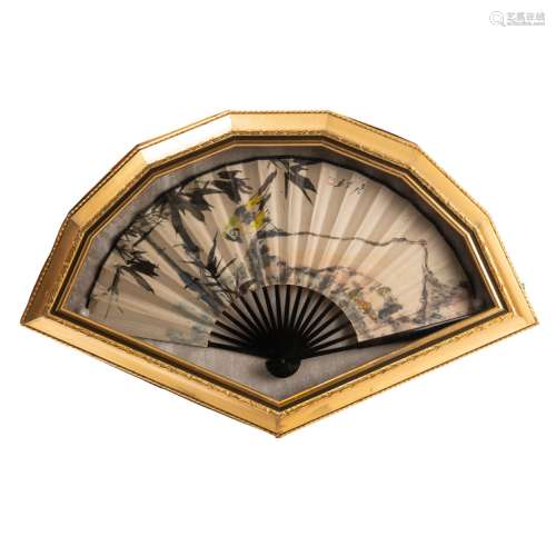 FRAMED CHINESE PAINTED FAN