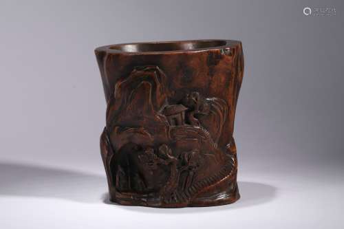 A Carved Aloes-wood Brush-pot