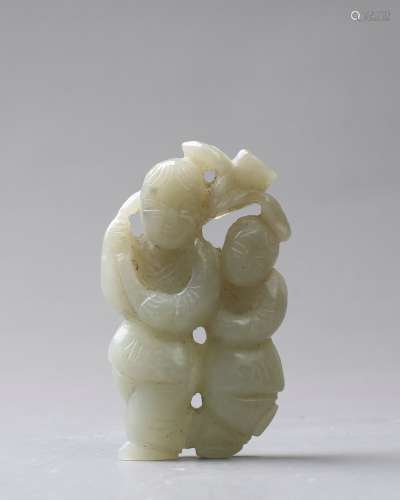 Pair Carved White Jade Figures