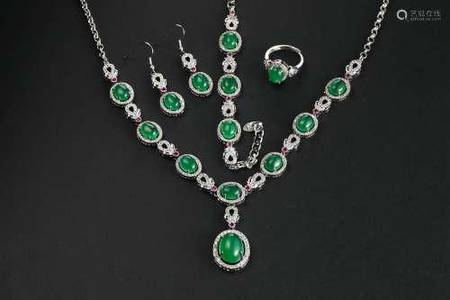 A Set of Jadeite Gems Inlaid Jewelry