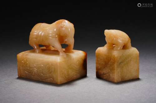 Two Carved Jade Seals