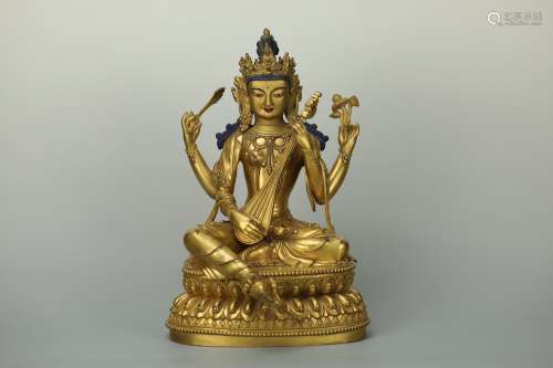 A Bronze-gilt Saraswati