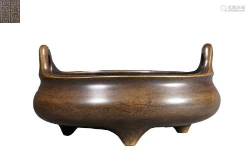 A Bronze Tripod Censer with Double Handles