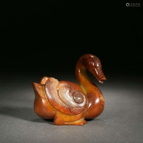 A Carved Russet Jade Ducks