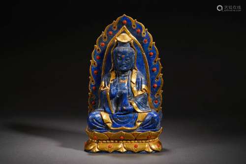 A Carved Lapis Seated Guanyin