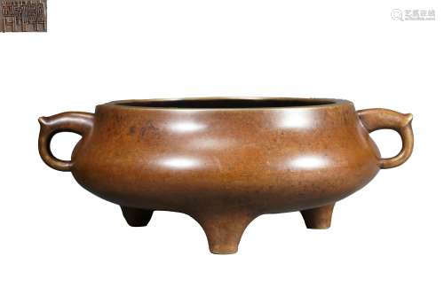 A Bronze Tripod Censer with Double Handles
