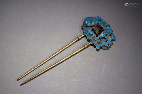 A Kingfisher Decorated Bronze-gilt Hairpin