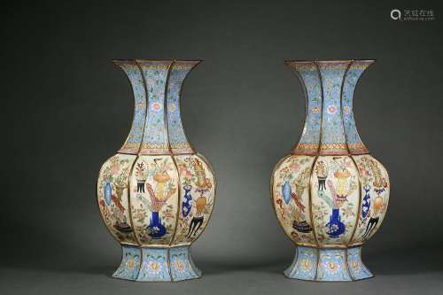 A Painted Enamel Hundred Antiques Vases