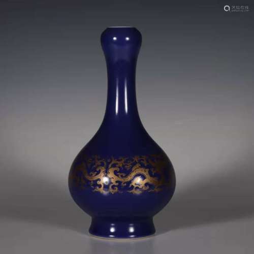 A Blue Ground and Gilt Garlic Head Vase