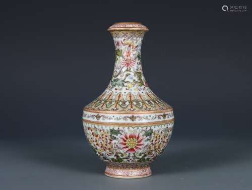 A Famille Rose and Gilt Vase Yuhuchunping