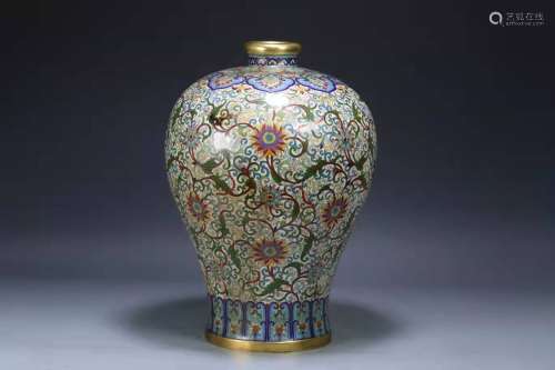 A Cloisonne Enamel Lotus Scrolls Vase Meiping