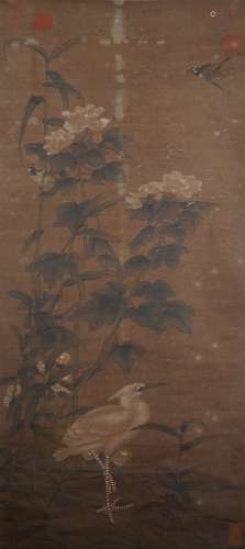 A Chinese Painting of Egret and Flowers