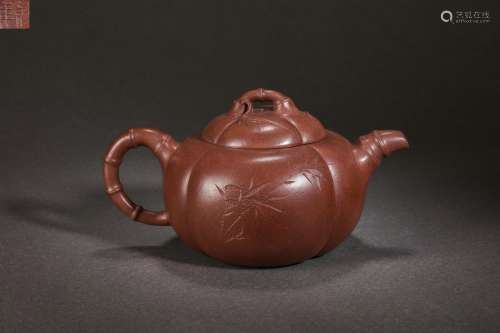 A Yixing Glazed Bamboo Teapot