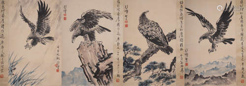 A Group of Four Chinese Painting of Falcons