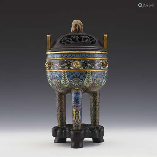 Qing Dynasty Cloisonne Tripod Censer