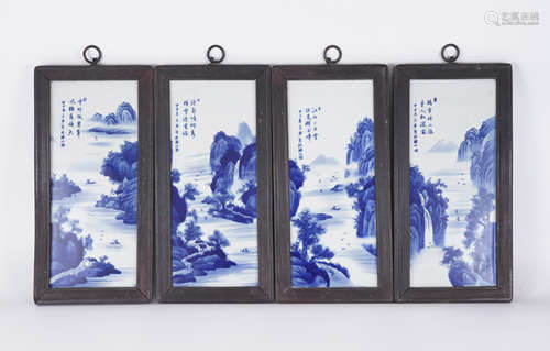 Blue and White Landscape Porcelain Plaque by Wang Bu