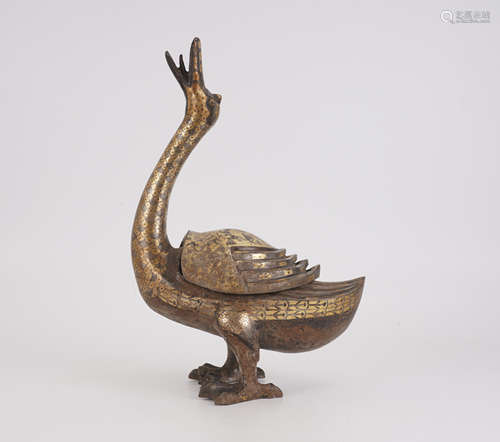 Gold-Inlaid Goose Figure