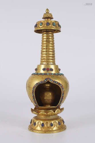 Gilt Hardstone-Inlaid Stupa