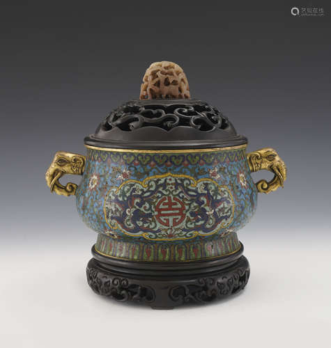 Qianlong Cloisonne Elephant-Handles Censer