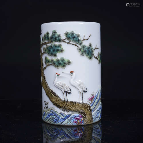 Enamel Cranes and Pine Brushpot