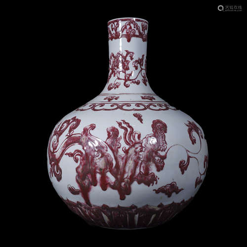 Underglazed Red Dragon Globular vase