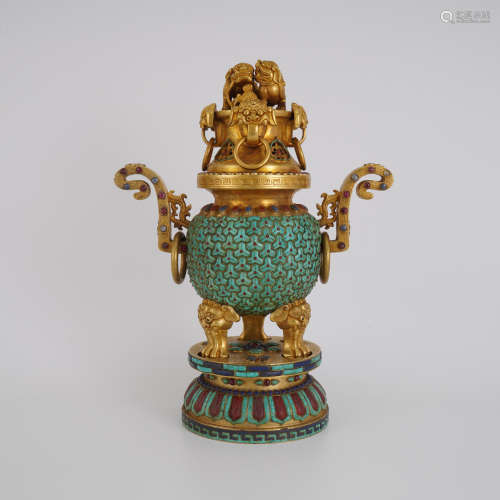 Gilt Bronze Turquoise Inlaid Incense Burner